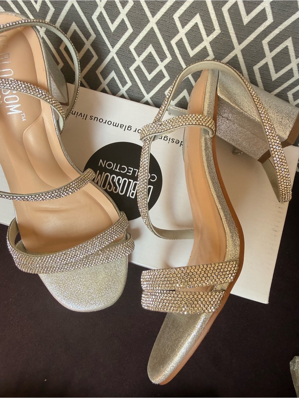 De Blossom Collection Silver Shimmer RhinestonSilver Block Heel Sandals size 6.5 - Picture 5 of 6